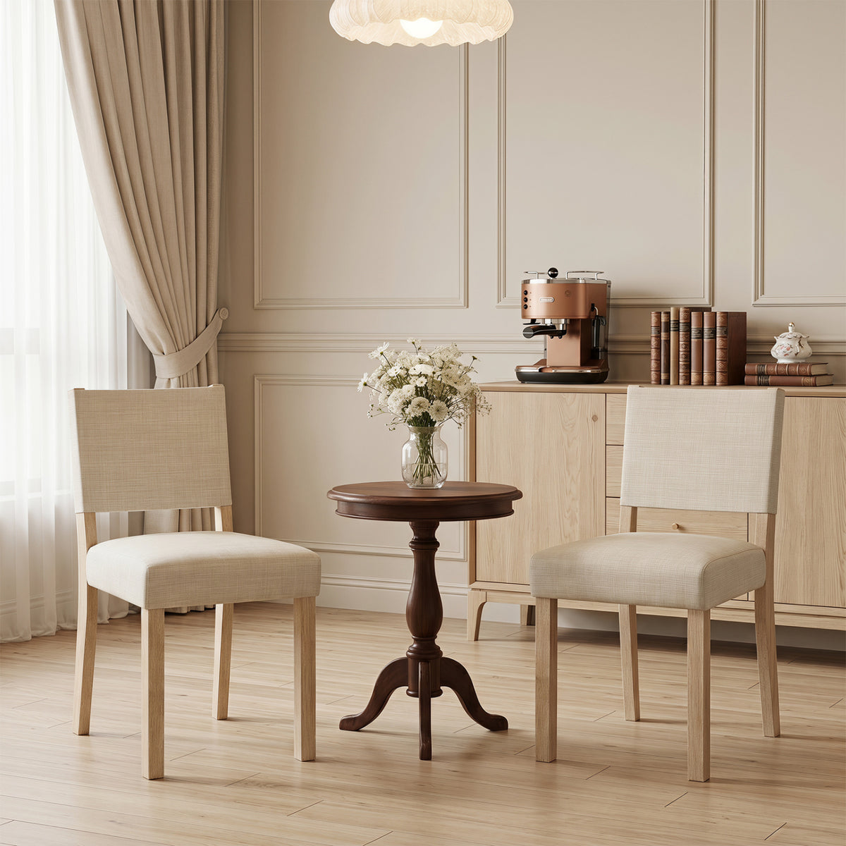 Upholstered Dining Chairs, Rubber Wood Legs, Set of 2 - Beige