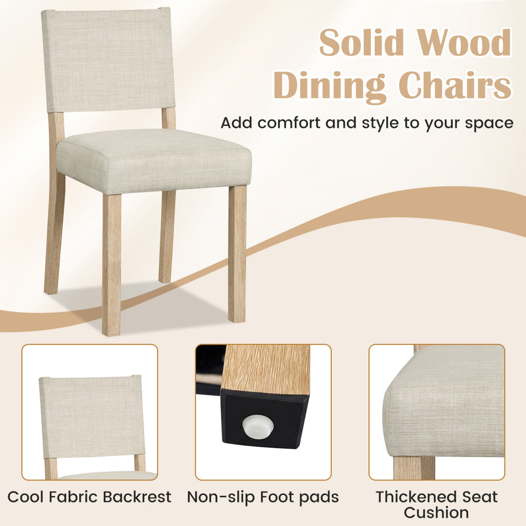 Upholstered Dining Chairs, Rubber Wood Legs, Set of 2 - Beige