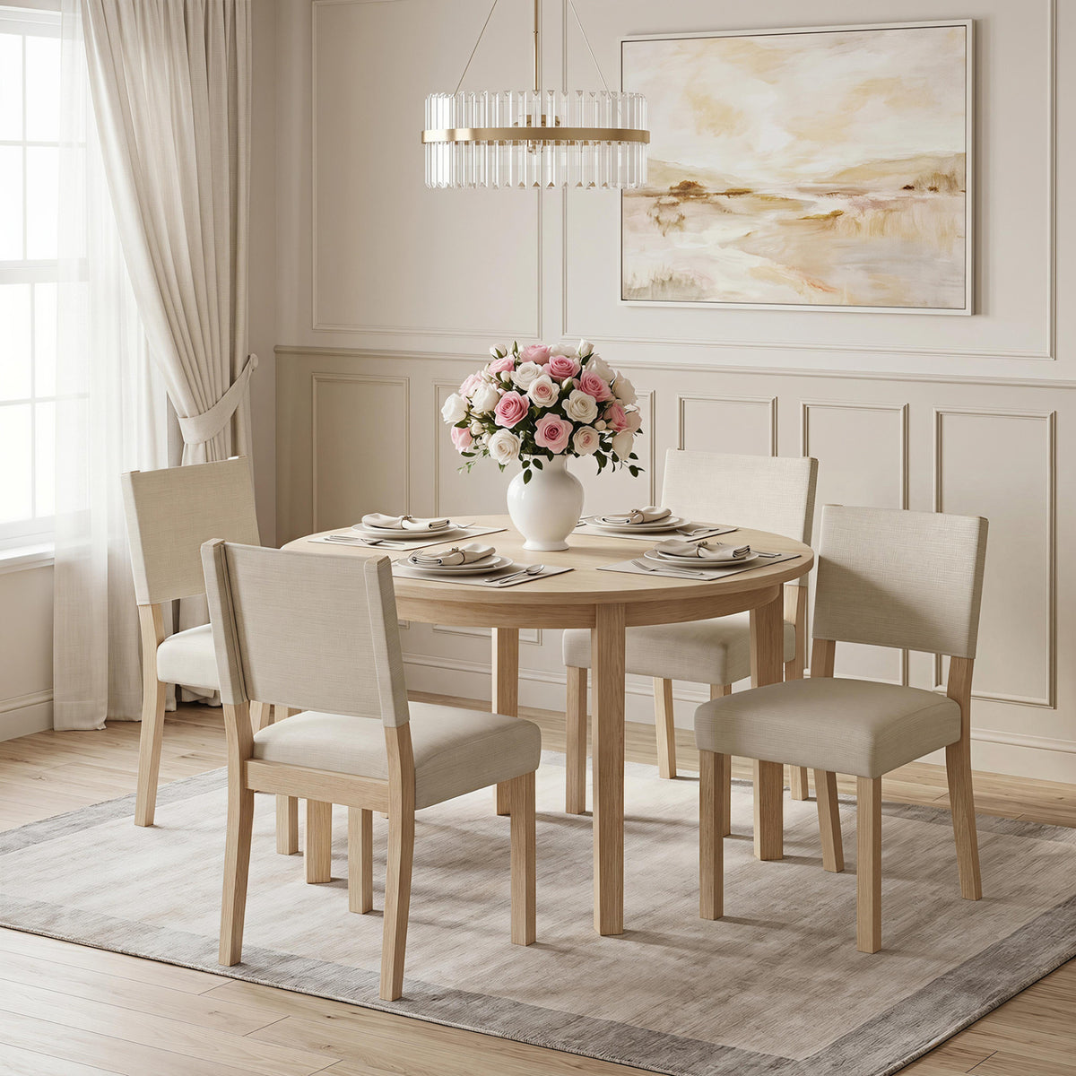 Upholstered Dining Chairs Set of 4 - Beige