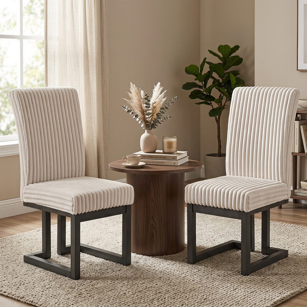 Upholstered Dining Chairs Set of 2 with Padded Seat - White
