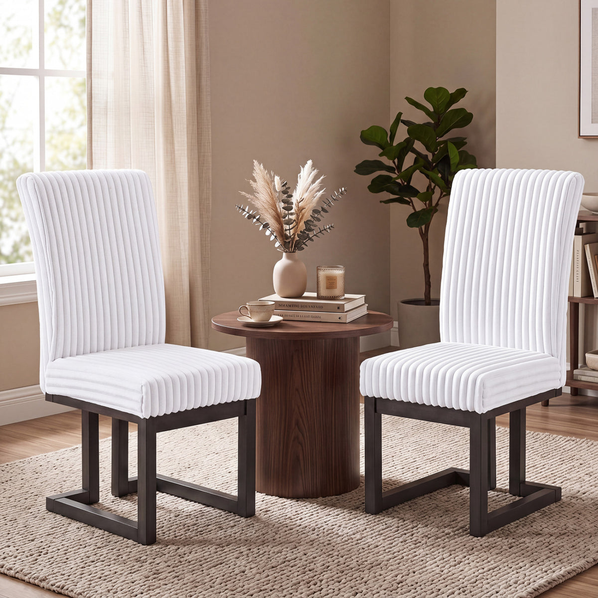 Upholstered Dining Chairs Set of 2, White