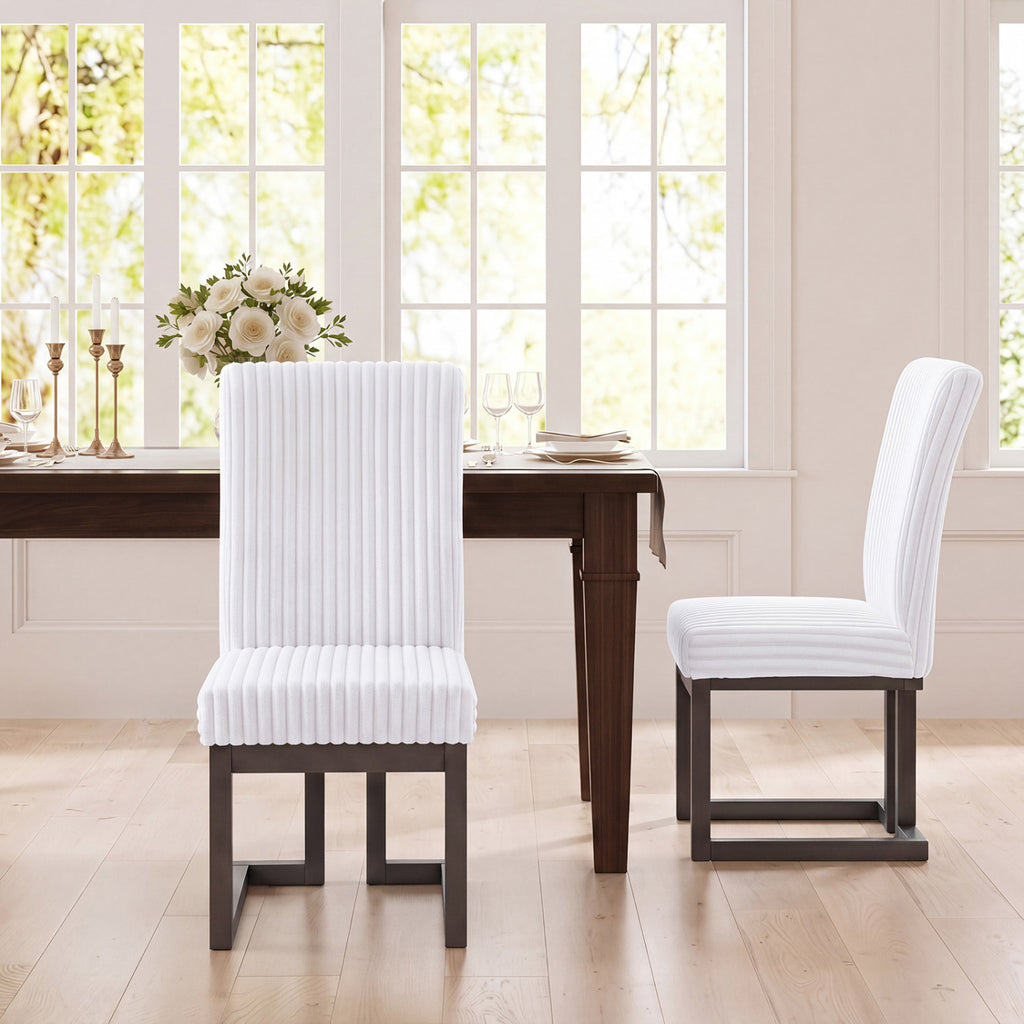 Upholstered Dining Chairs Set of 2 with Padded Seat - White