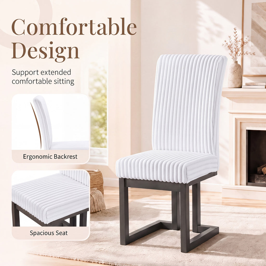 Upholstered Dining Chairs Set of 2 with Padded Seat - White
