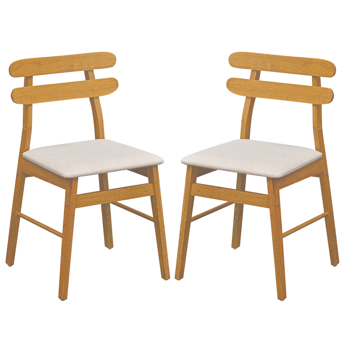 Upholstered Dining Chairs Set of 4 - Curved Back, Natural Wood