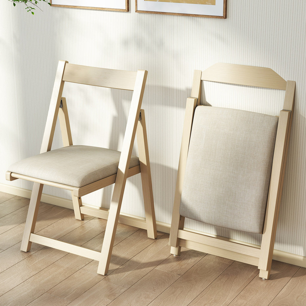 Folding Upholstered Dining Chair Set of 4 - Beige Farmhouse