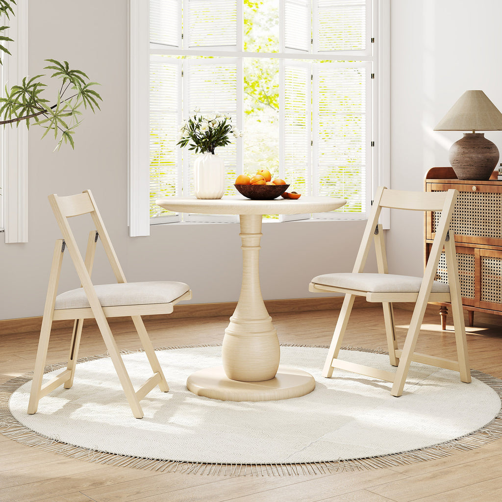 Folding Upholstered Dining Chair Set of 4, Beige Farmhouse