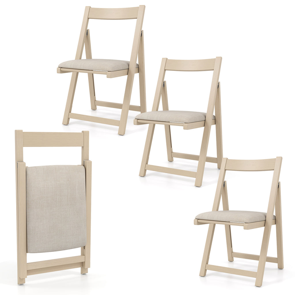 Folding Upholstered Dining Chair Set of 4 - Beige Farmhouse