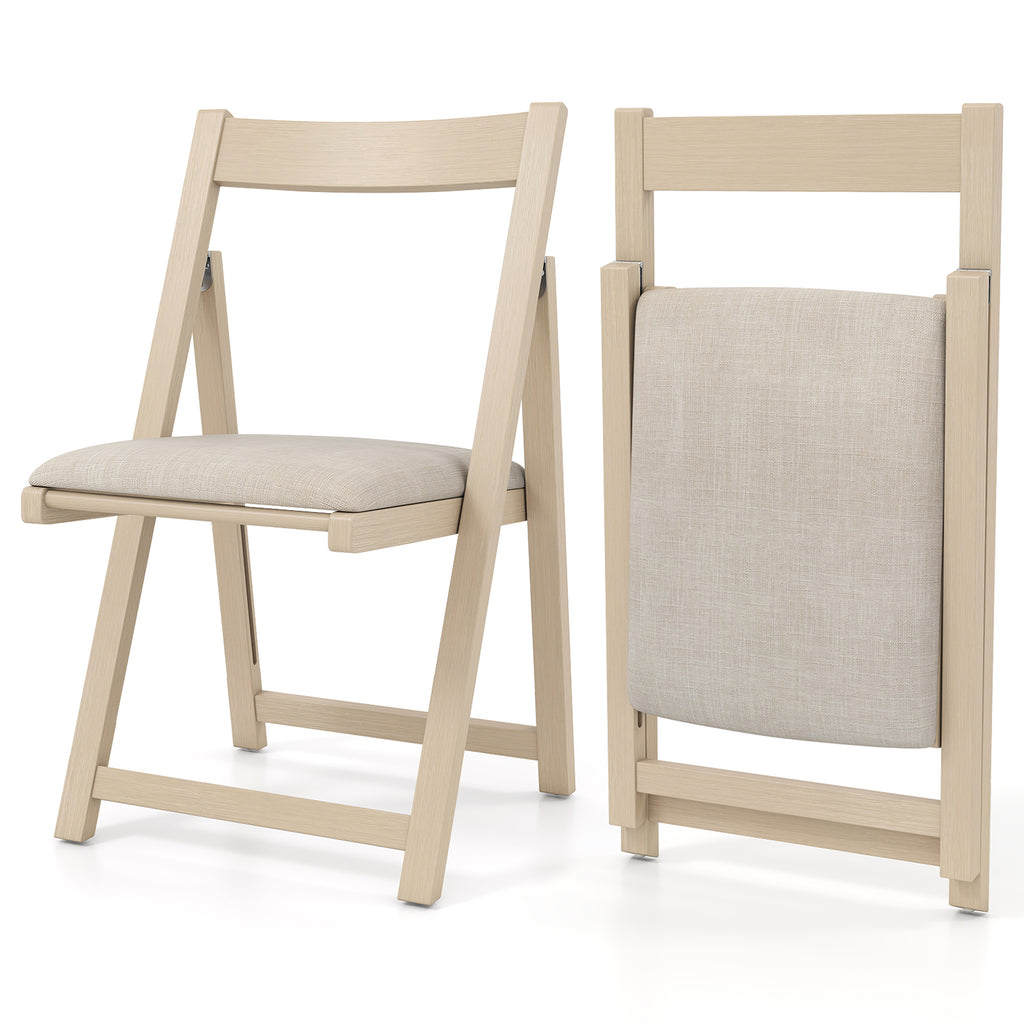 Folding Upholstered Dining Chair Set of 4, Beige Farmhouse