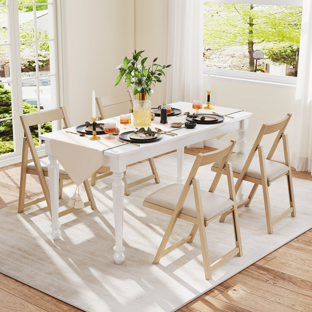 Folding Upholstered Dining Chair Set of 4 - Beige Farmhouse
