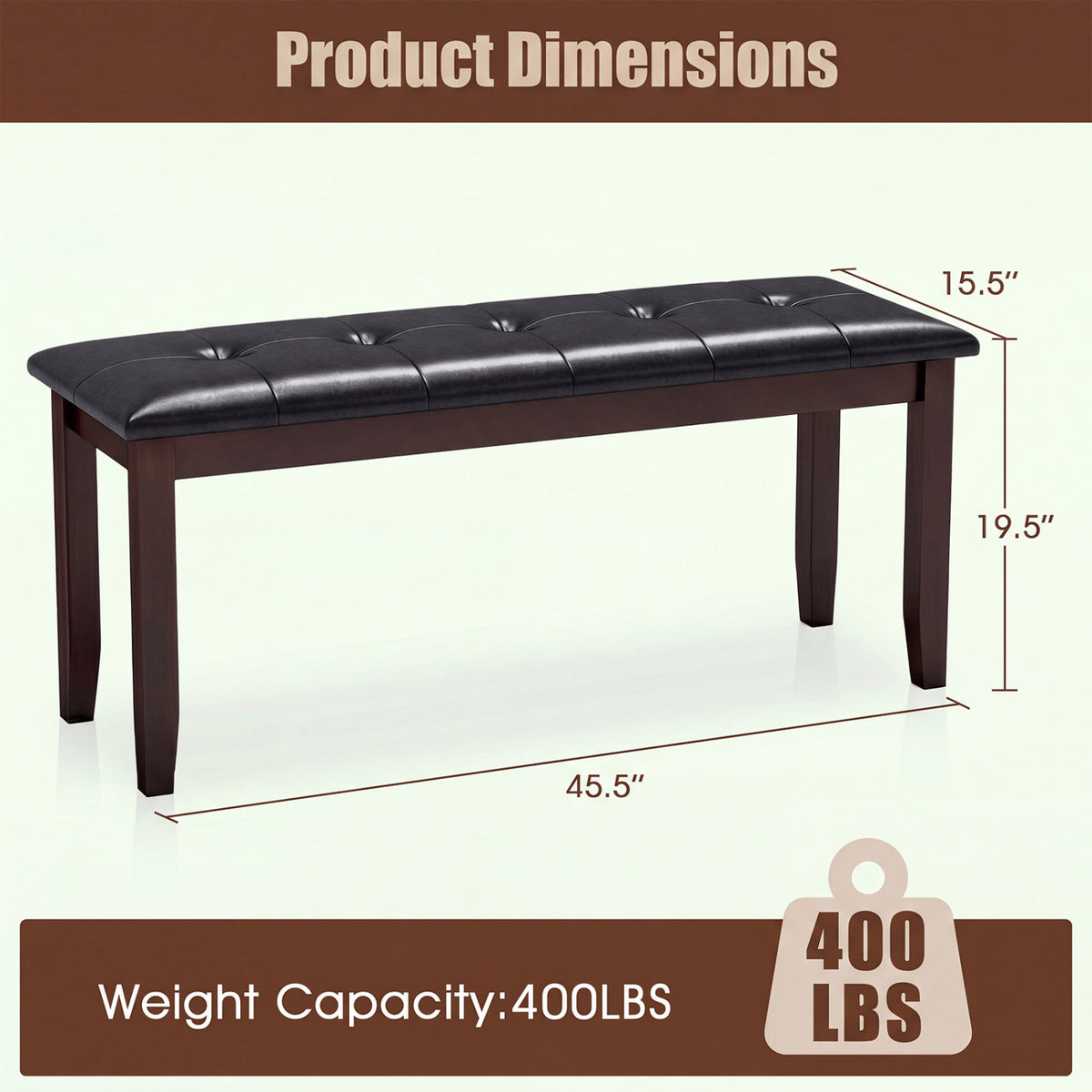 Upholstered Dining Bench with PU Leather - Brown