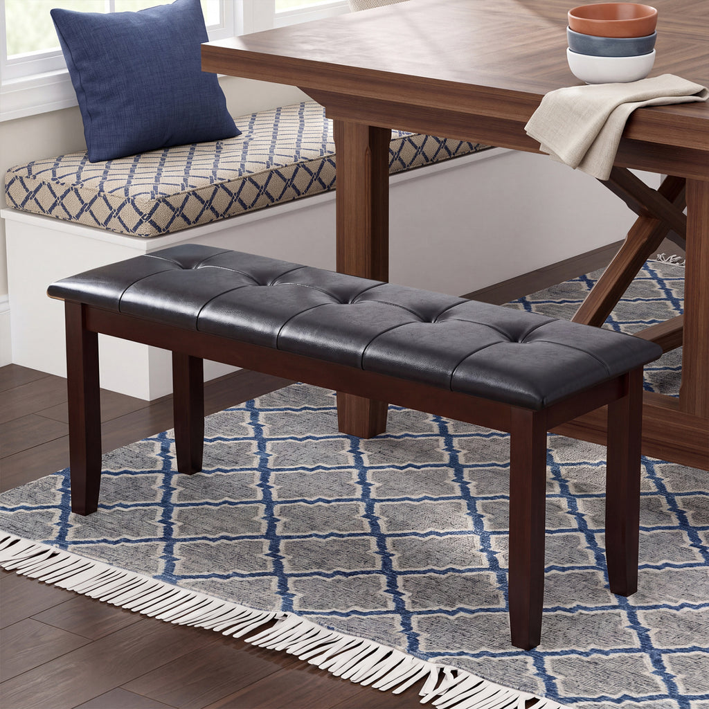 Upholstered Dining Bench with PU Leather - Brown