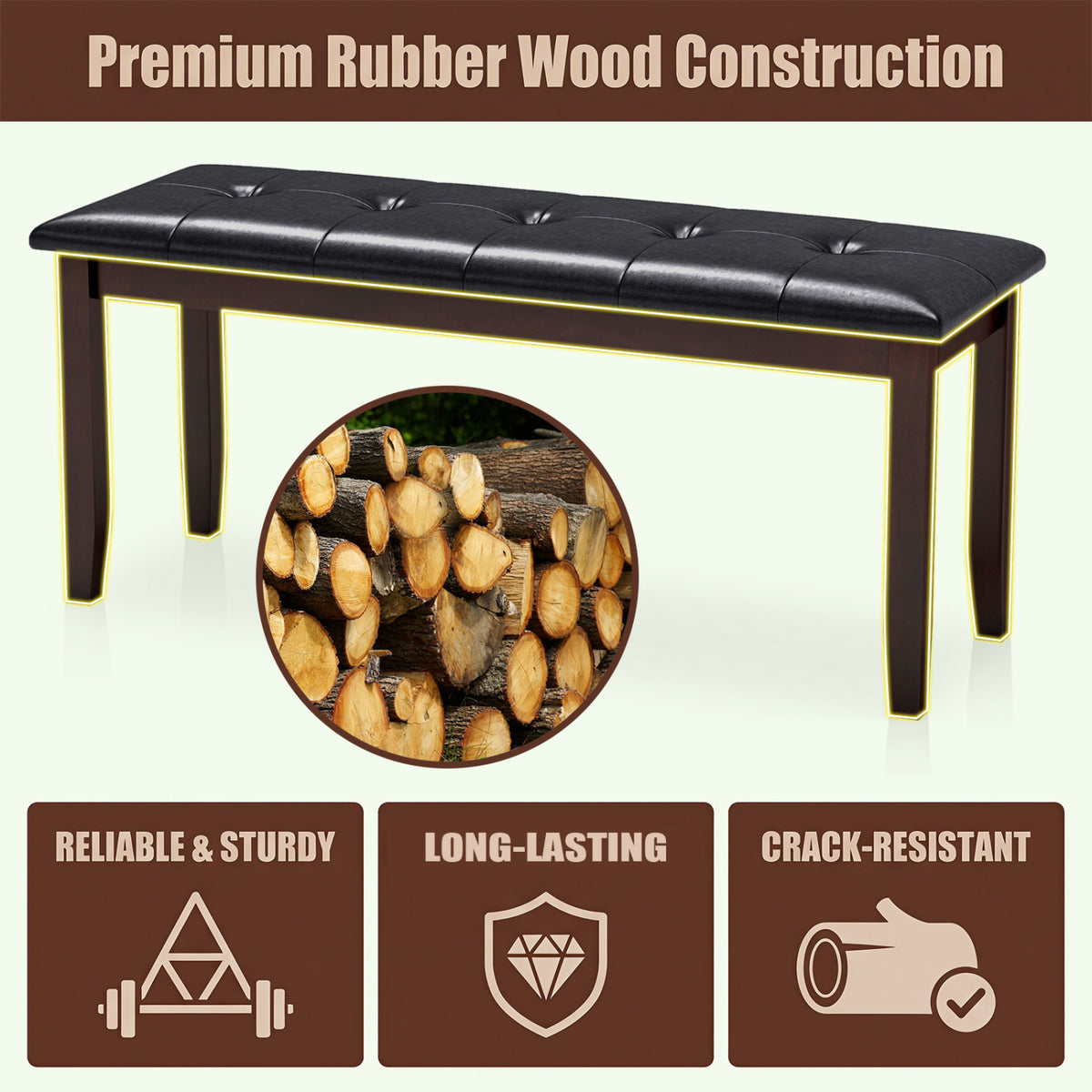 Upholstered Dining Bench with PU Leather - Brown