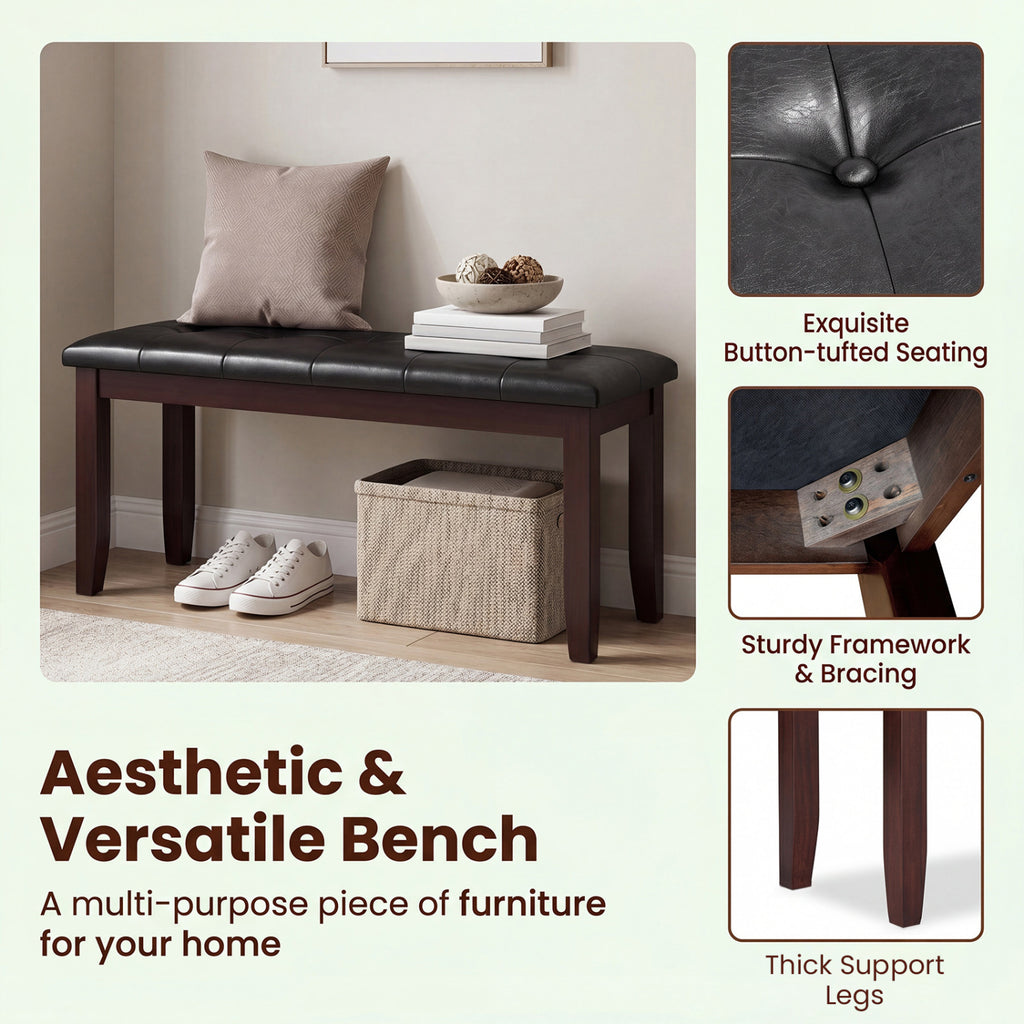 Upholstered Dining Bench with PU Leather - Brown