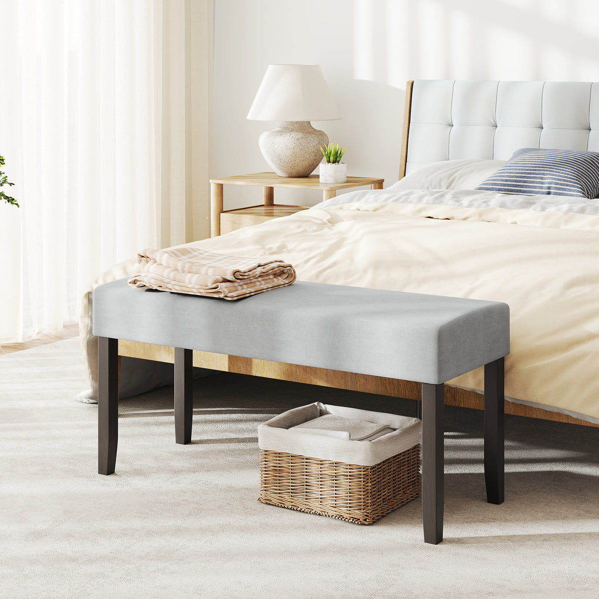 Upholstered Entryway Bench with Storage - Gray