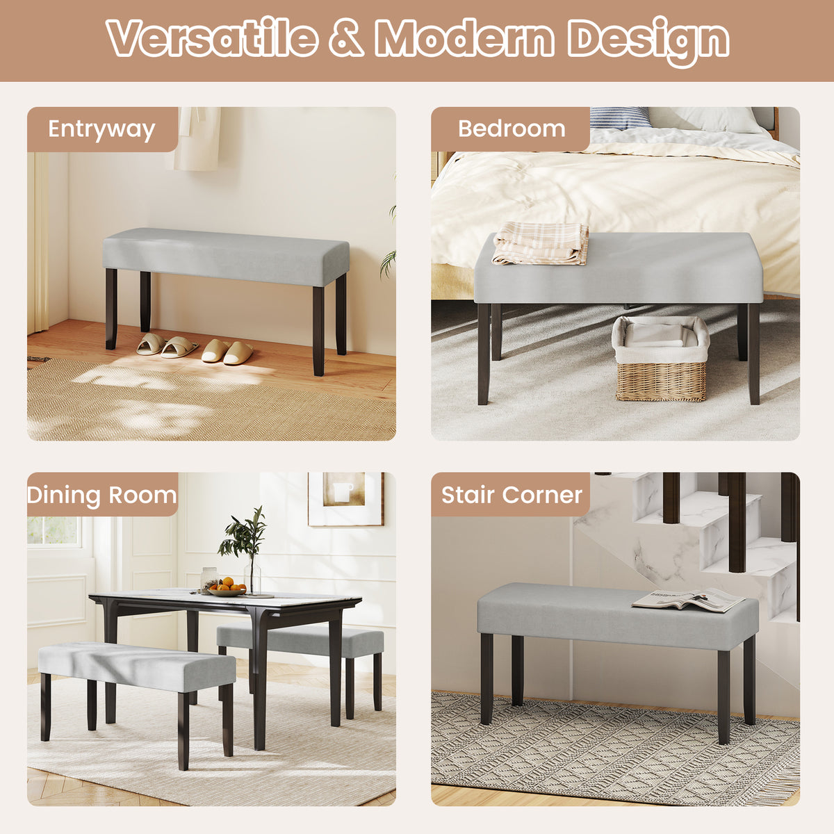 Upholstered Entryway Bench with Storage - Gray