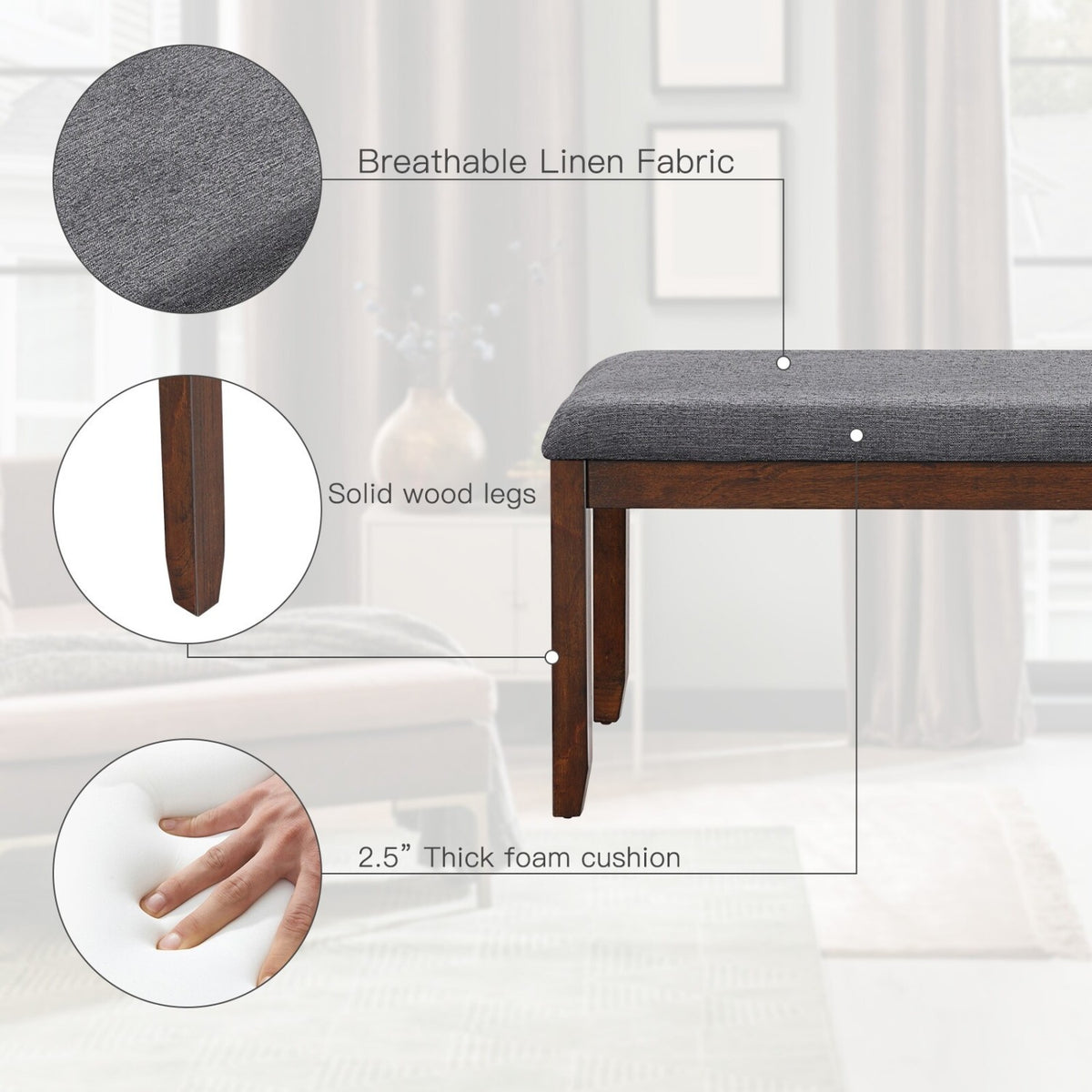 Upholstered Entryway Bench with Wood Legs