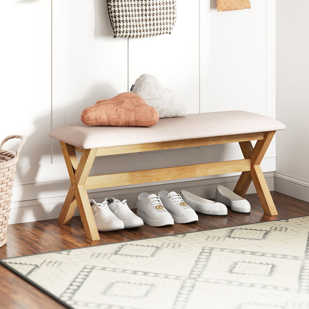Upholstered Entryway Bench Rubber Wood with Thick Padded Seat