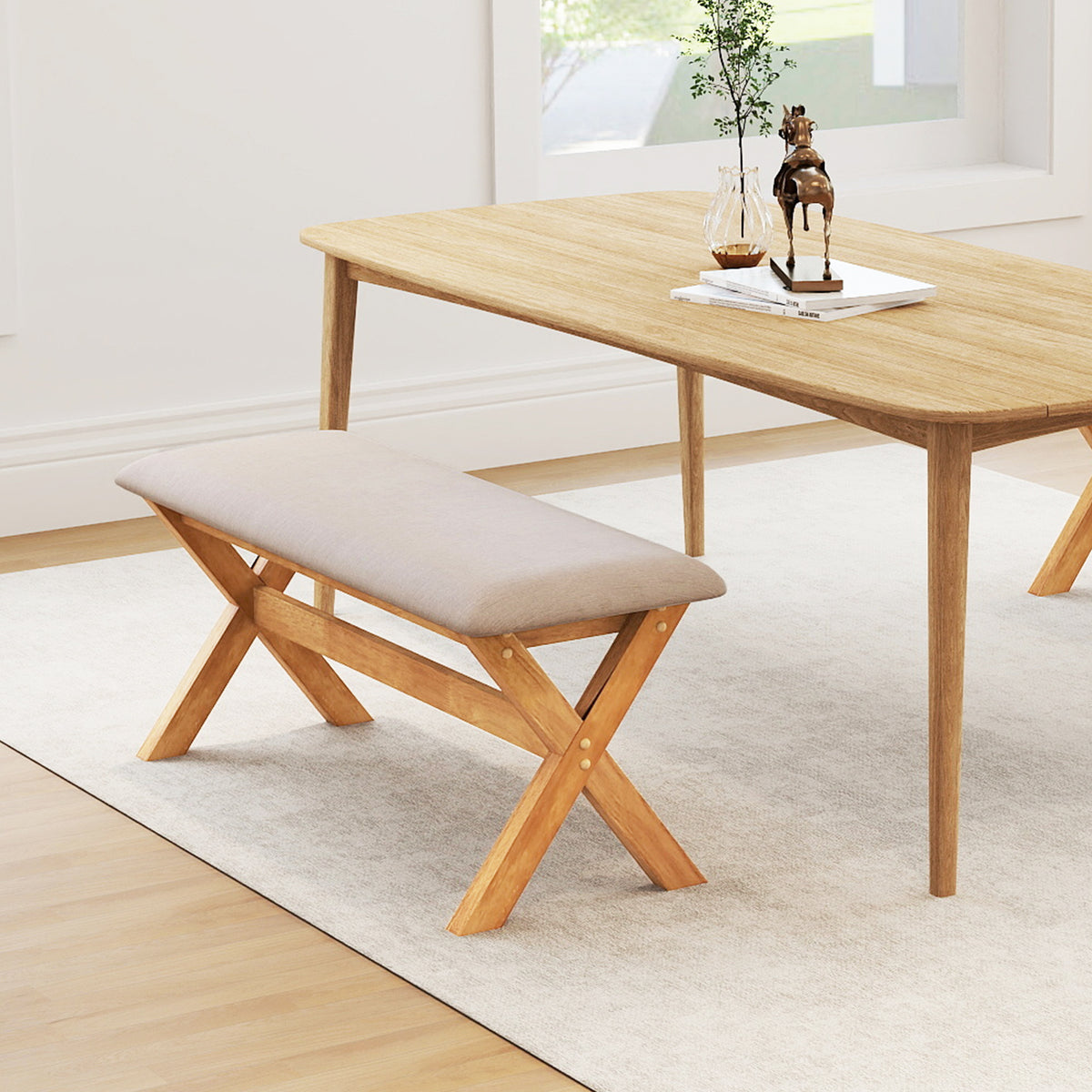 Upholstered Entryway Bench Rubber Wood with Thick Padded Seat