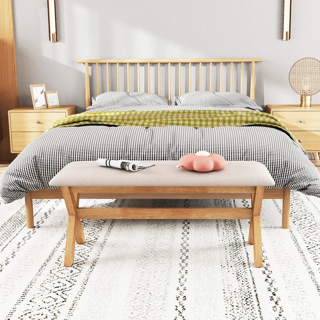 Upholstered Entryway Bench Rubber Wood with Thick Padded Seat