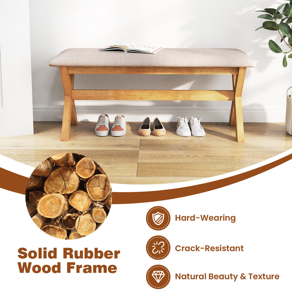 Upholstered Entryway Bench Rubber Wood with Thick Padded Seat