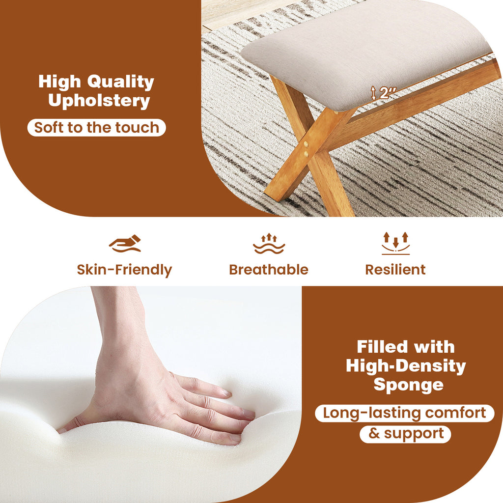 Upholstered Entryway Bench Rubber Wood with Thick Padded Seat
