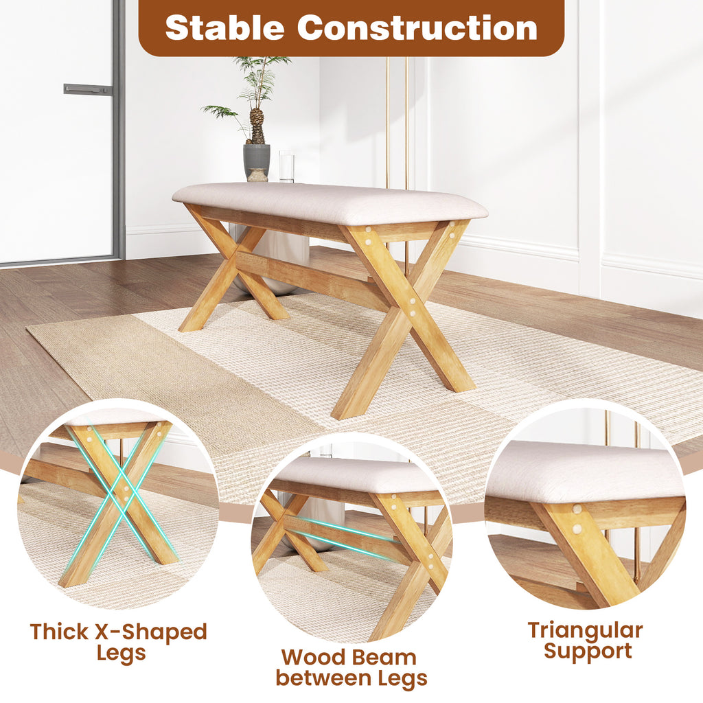 Upholstered Entryway Bench Rubber Wood with Thick Padded Seat