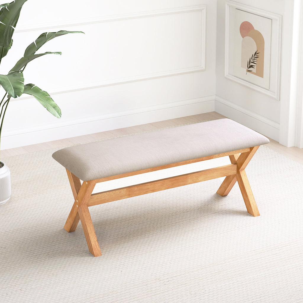 Upholstered Entryway Bench Rubber Wood with Thick Padded Seat