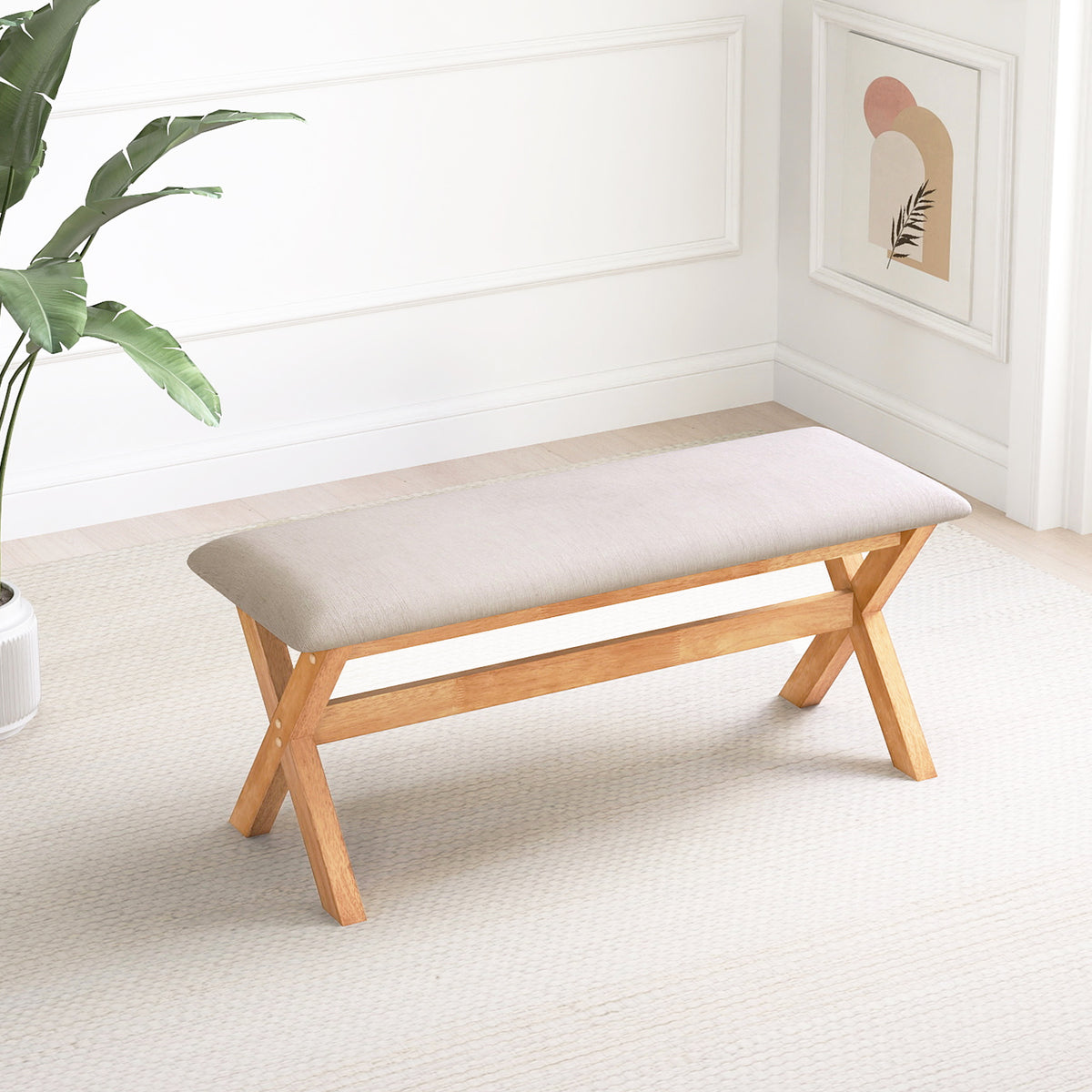 Upholstered Entryway Bench Rubber Wood with Thick Padded Seat