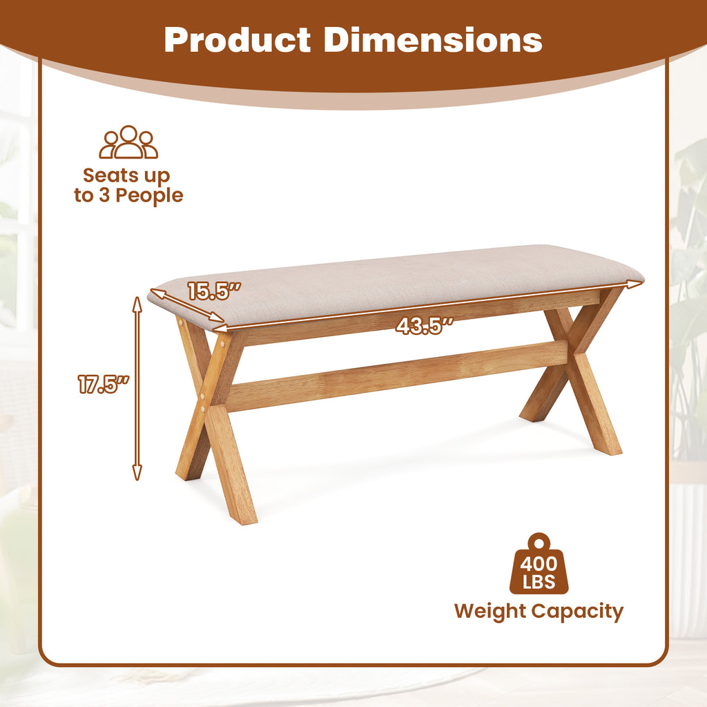Upholstered Entryway Bench Rubber Wood with Thick Padded Seat