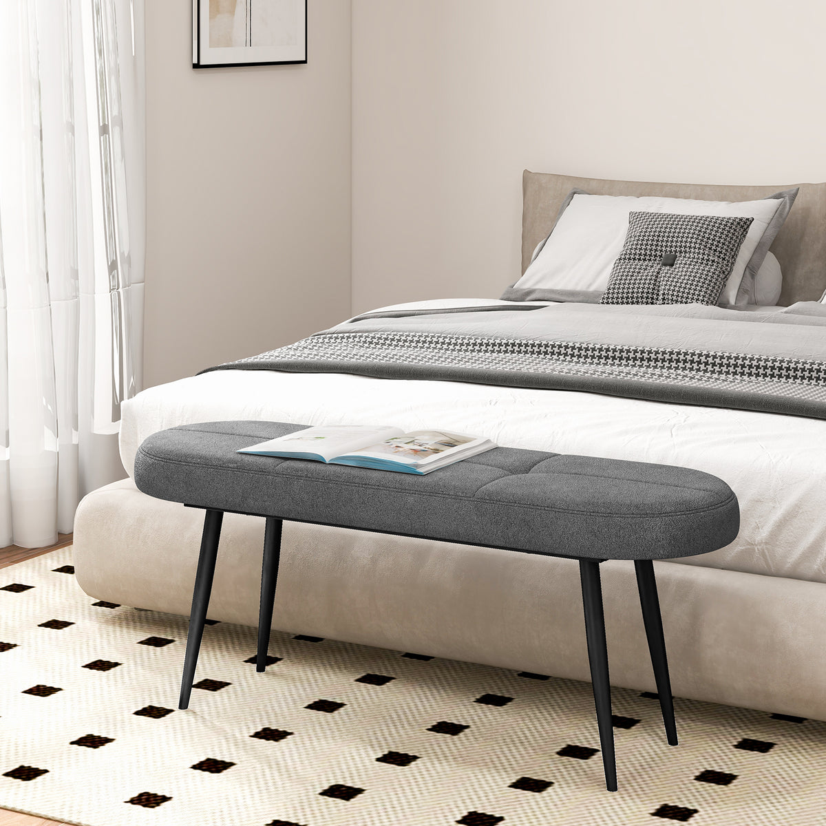47 Inch Upholstered Entryway Bench with Heavy-duty Metal Frame
