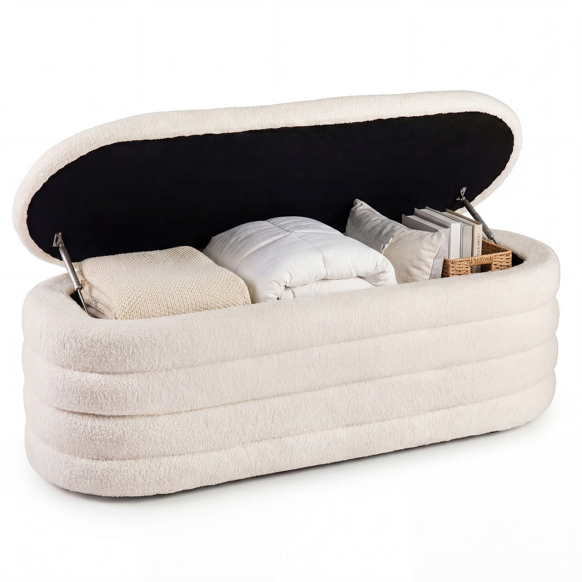 Upholstered Storage Ottoman Bench - White