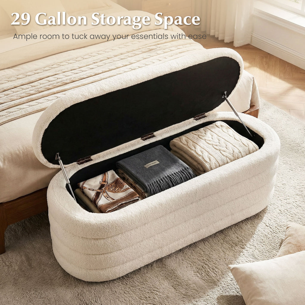 Upholstered Storage Ottoman Bench - White