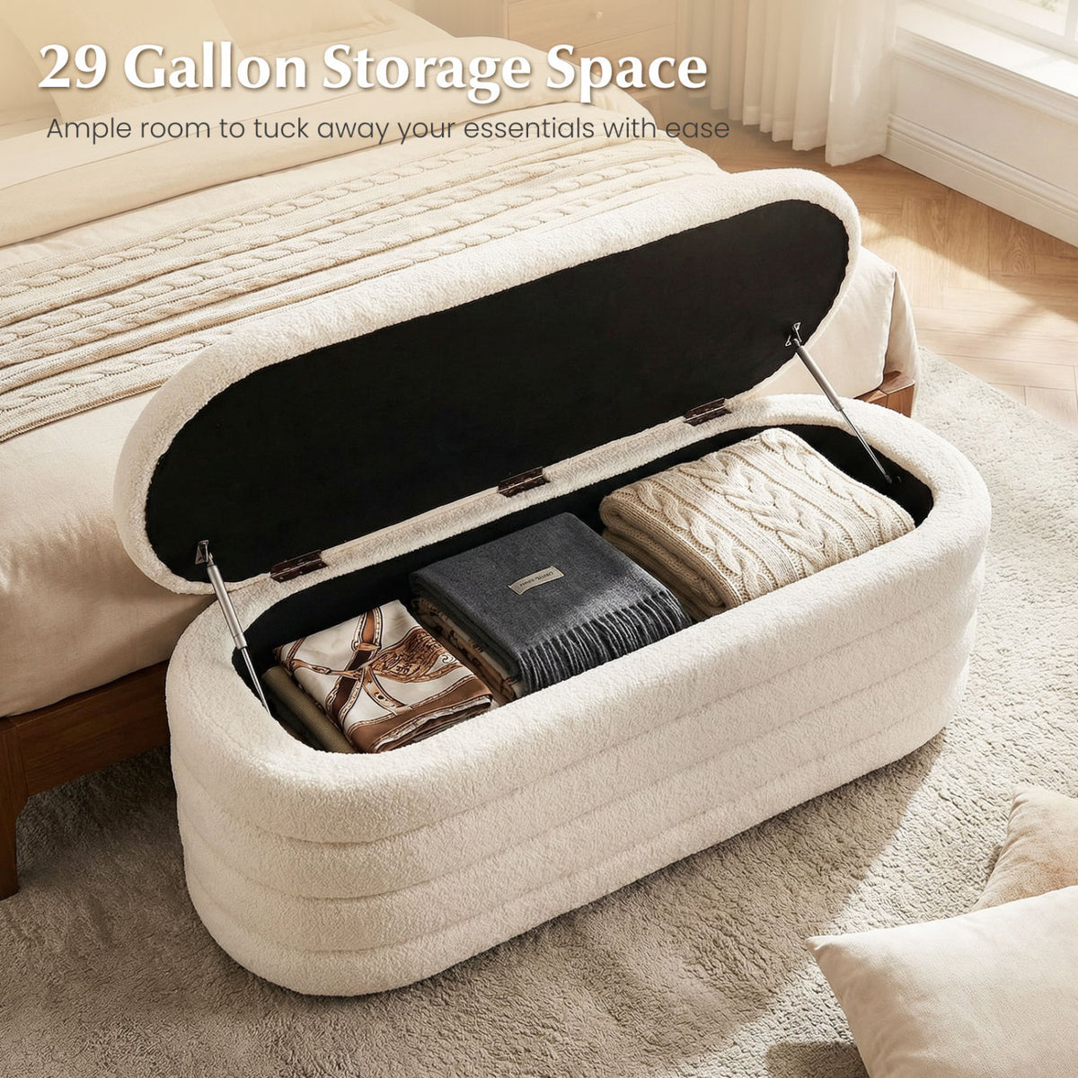 Upholstered Storage Ottoman Bench - White