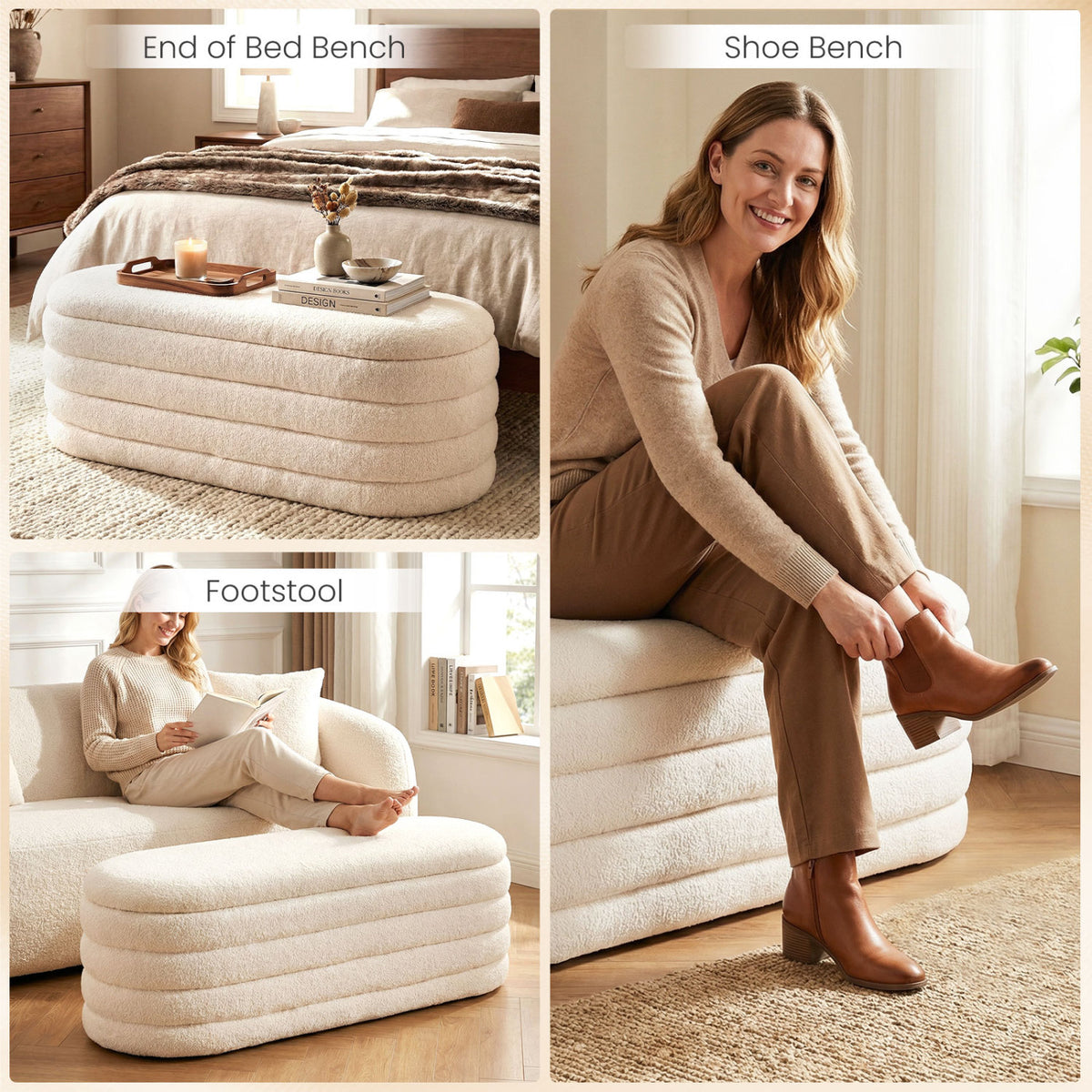 Upholstered Storage Ottoman Bench - White
