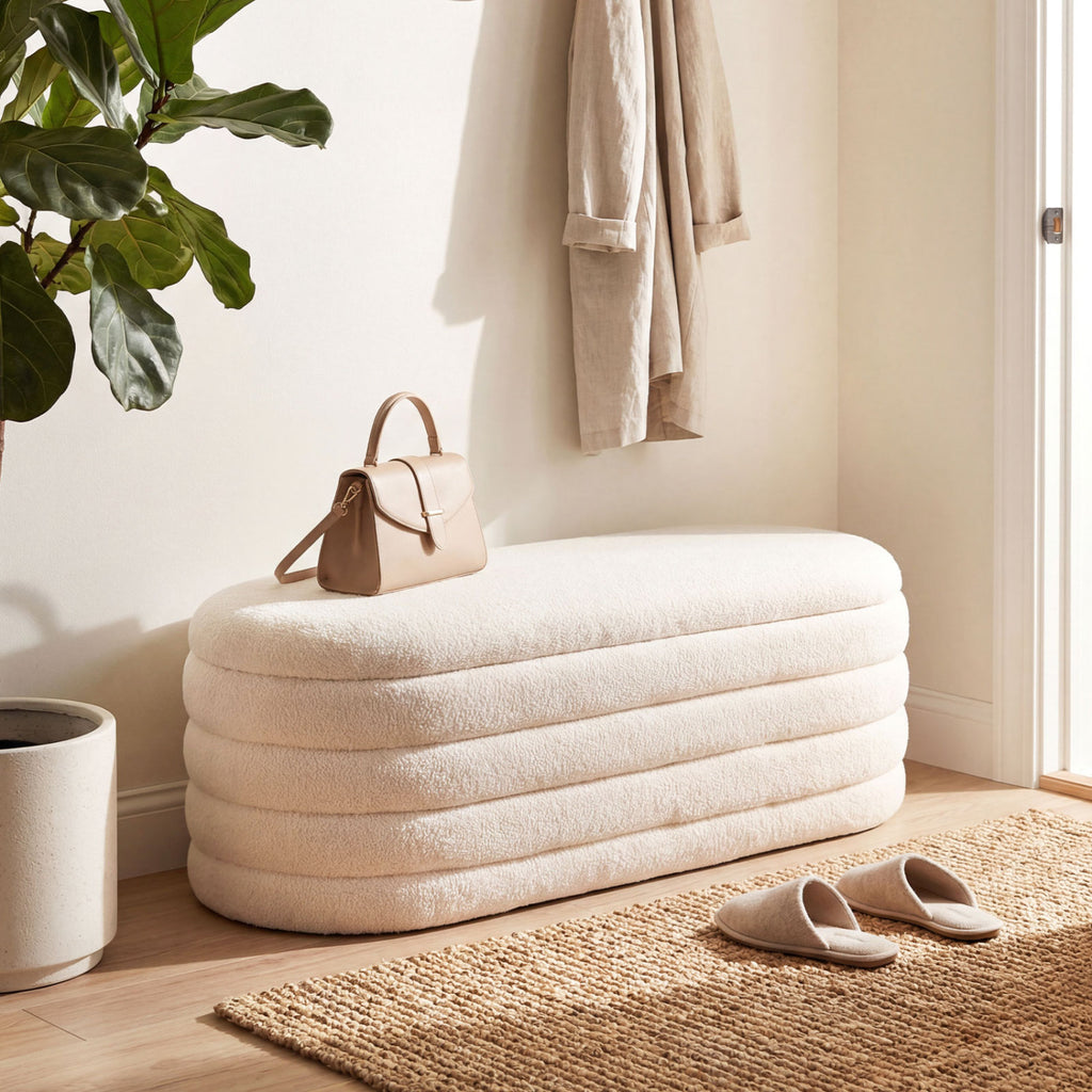 Upholstered Storage Ottoman Bench - White