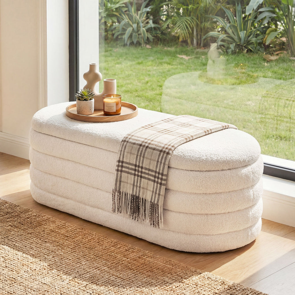 Upholstered Storage Ottoman Bench - White