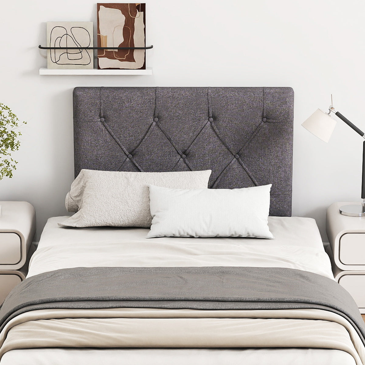 Upholstered Twin Headboard with Button Tufted Design - Beige