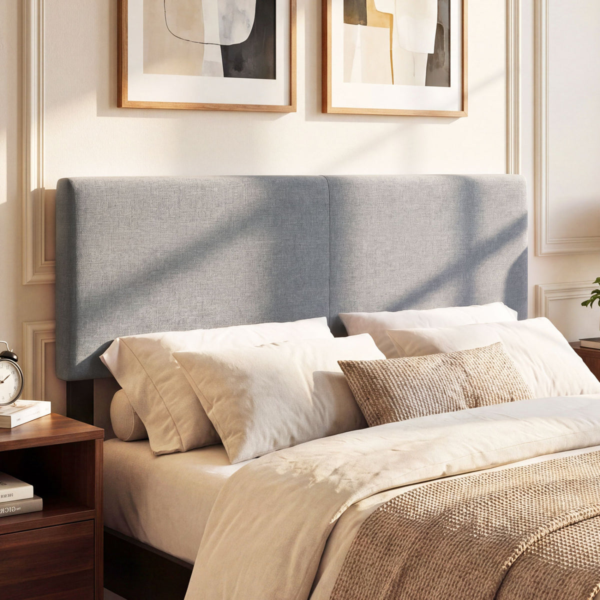 Upholstered Headboard Queen/Full Size Vertical Quilted, Gray