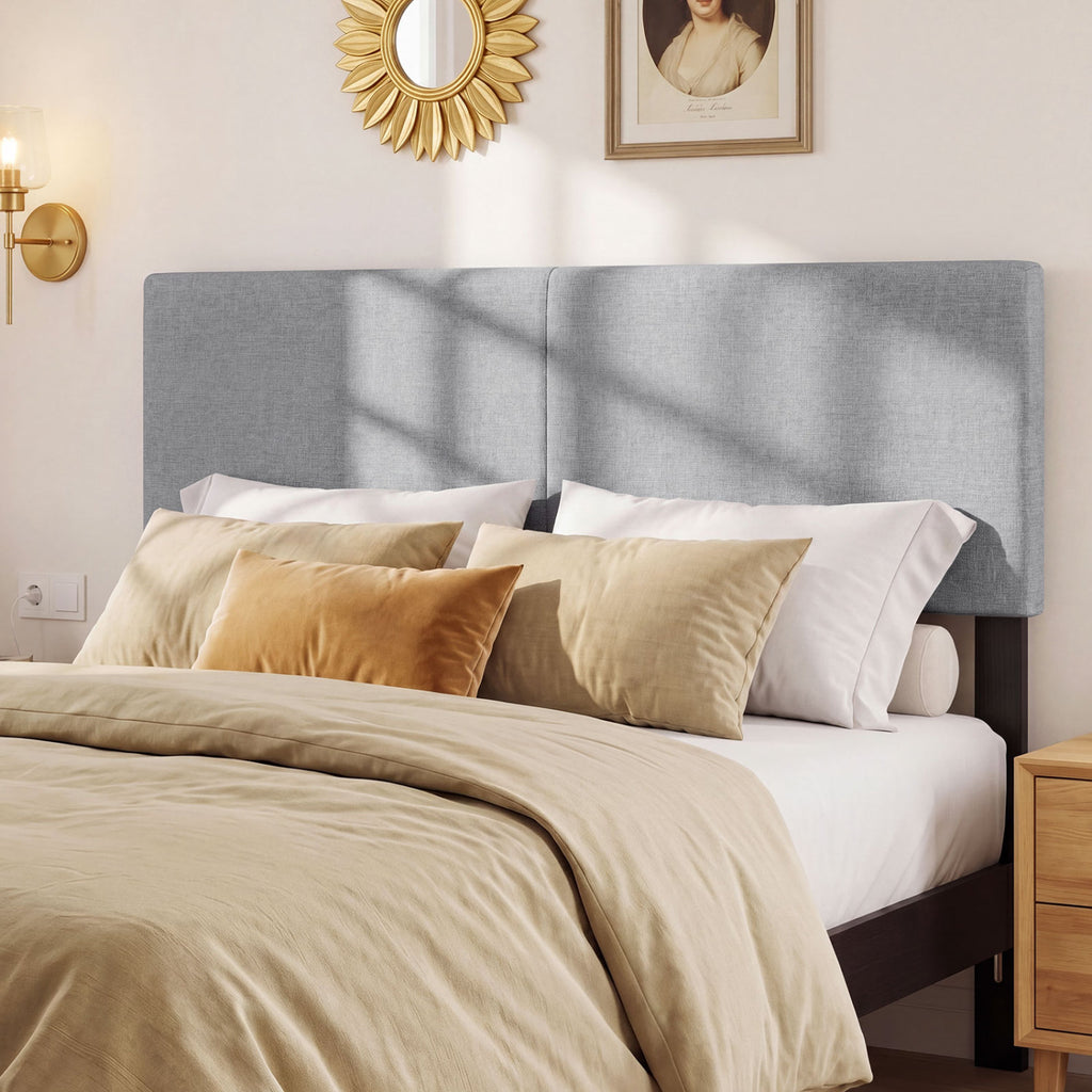 Upholstered Headboard Queen/Full Size Vertical Quilted, Gray