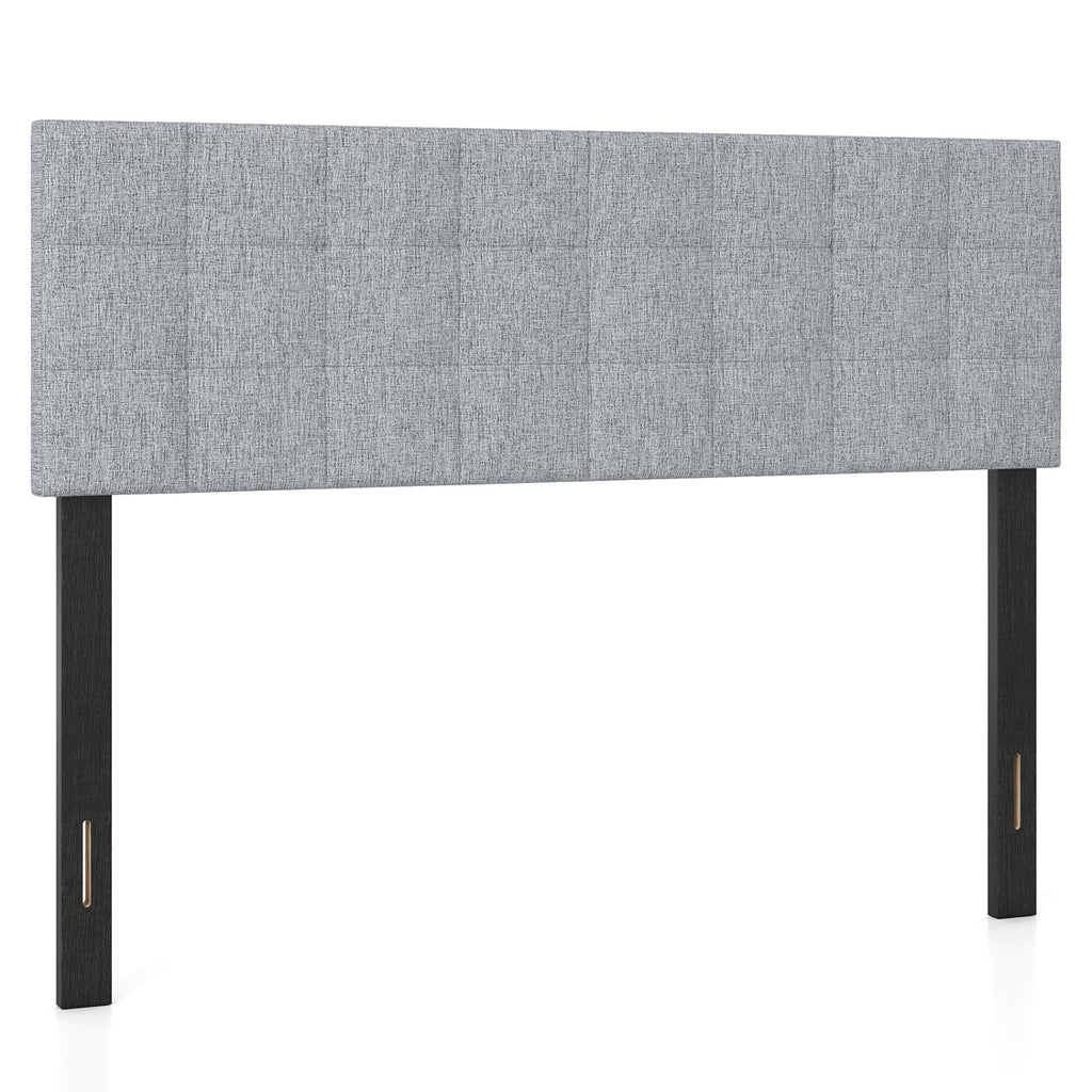 Upholstered Headboard Queen/Full Size Quilted Grid Linen – Gray