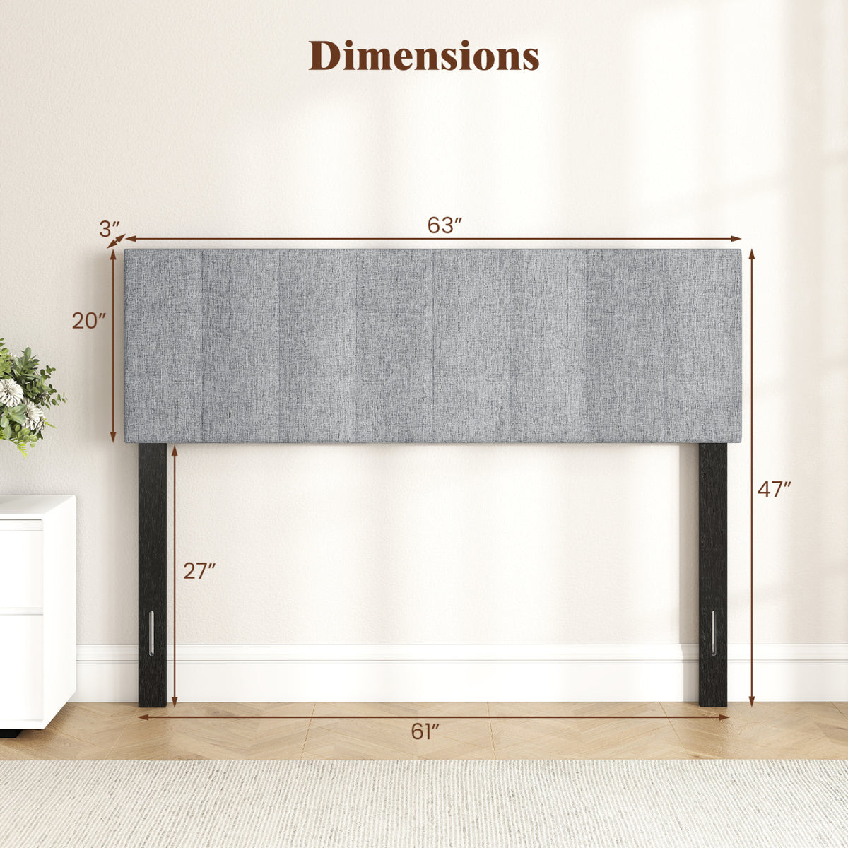 Upholstered Headboard Queen/Full Size Quilted Grid Linen – Gray