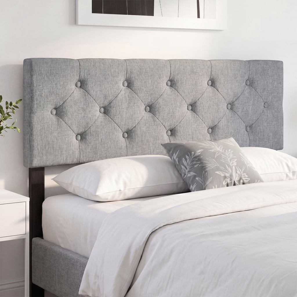 Upholstered Tufted Headboard Queen/Full - Button, Gray