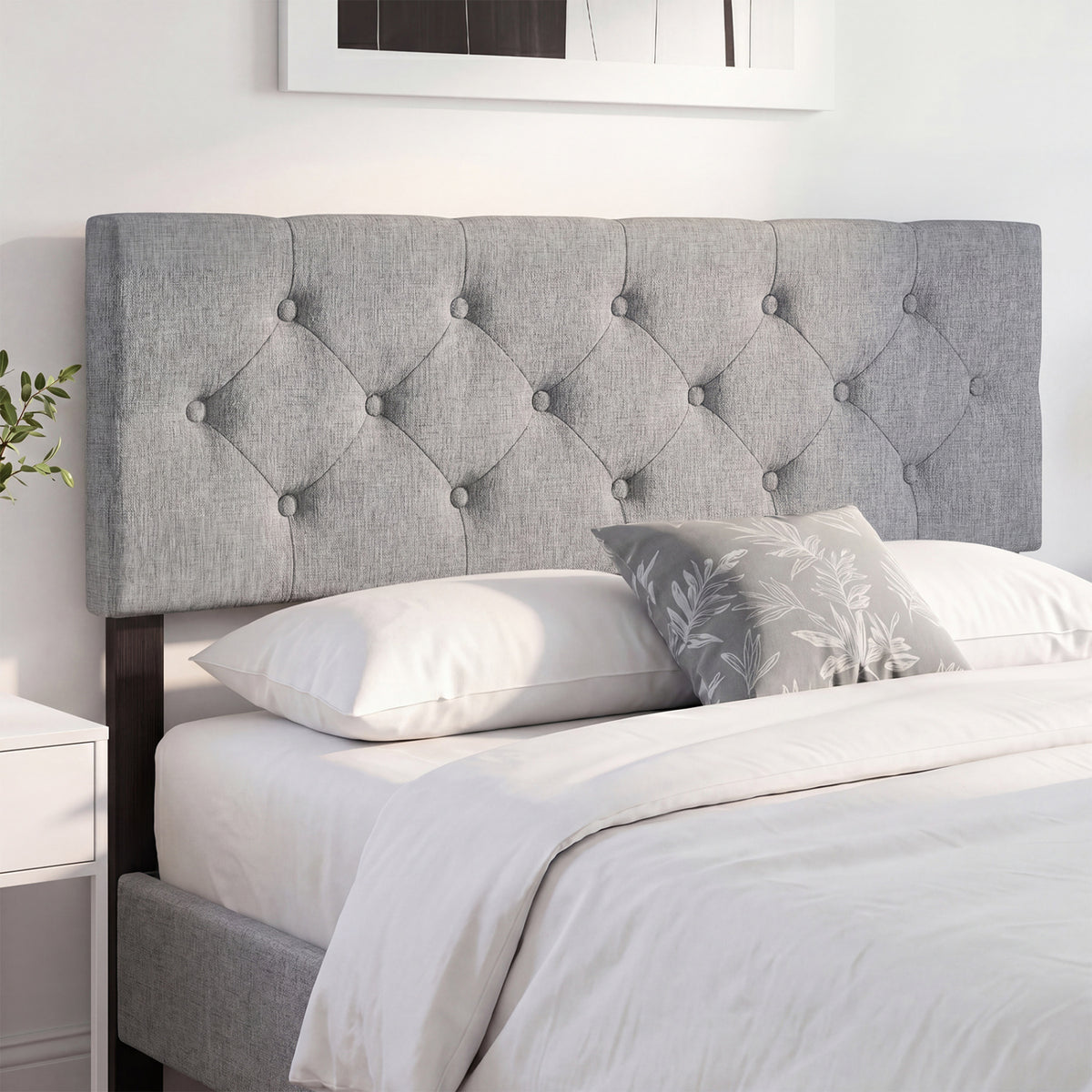 Upholstered Tufted Headboard Queen/Full - Button, Gray