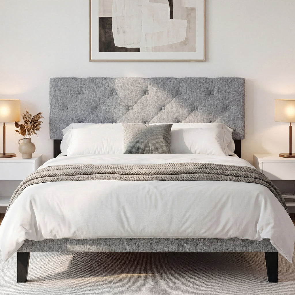 Upholstered Tufted Headboard Queen/Full - Button, Gray