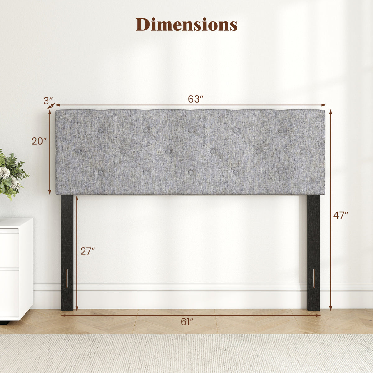 Upholstered Tufted Headboard Queen/Full - Button, Gray