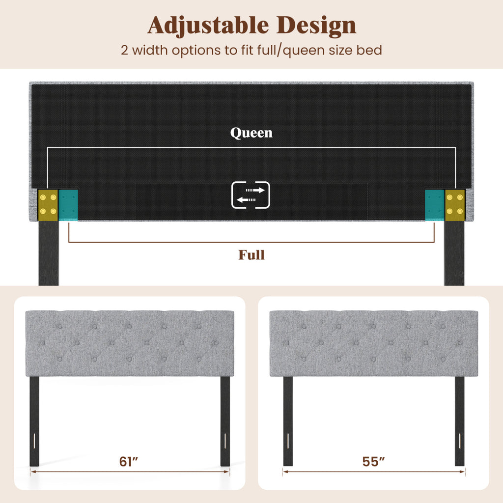 Upholstered Tufted Headboard Queen/Full - Button, Gray