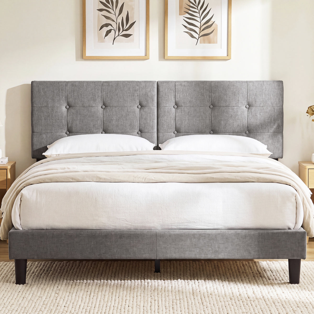Upholstered Headboard Adjustable 55-62" - Full/Queen, Dark Gray
