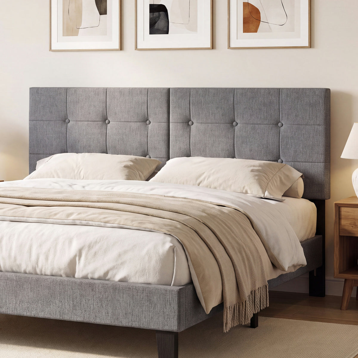 Upholstered Headboard Adjustable 55-62" - Full/Queen, Dark Gray