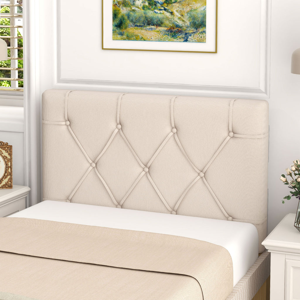 Upholstered Twin Headboard with Button Tufted Design - Beige