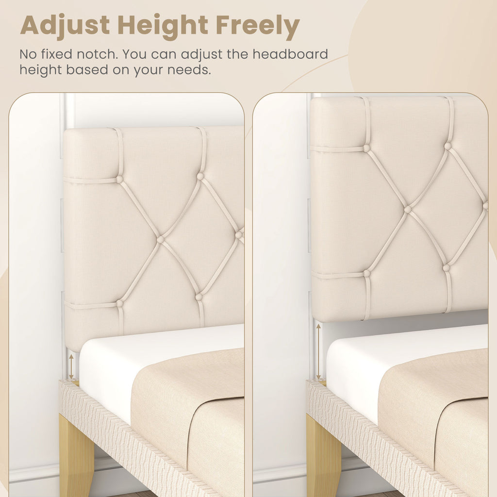Upholstered Twin Headboard with Button Tufted Design - Beige